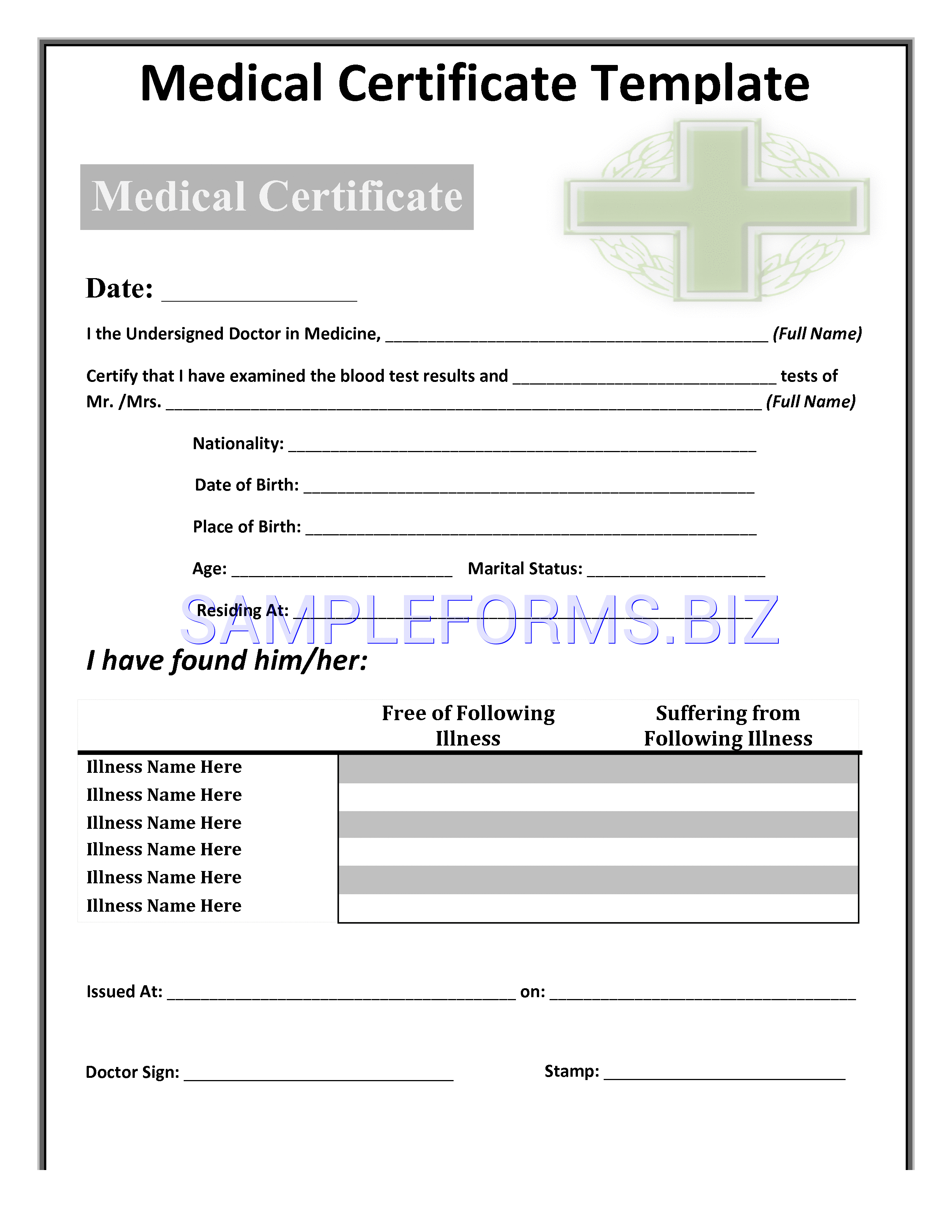Preview free downloadable Medical Certificate Template in PDF (page 1)